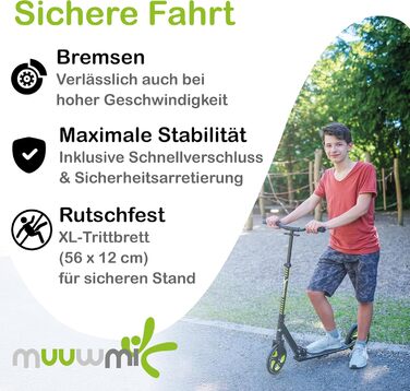 Скутер Muuwmi Pro з алюмінію – для дітей та дорослих, 215 мм, ABEC 7, регульована висота, блакитний, сертифікат GS