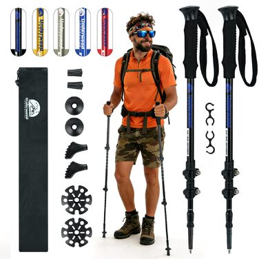 Телескопічні палиці для скандинавської ходьби та трекінгу, ультралегкі алюмінієві палиці для гірських походів з антишоковою системою, комплект 2 шт, чорні