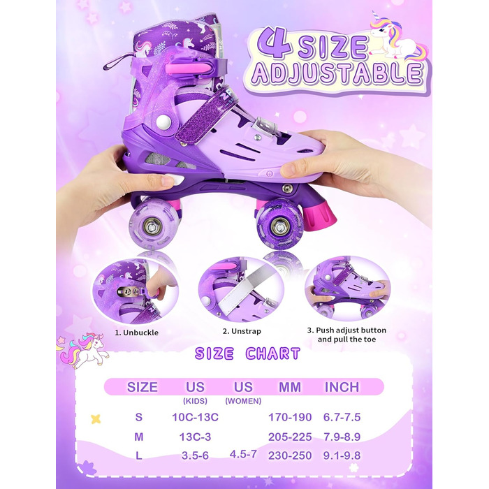Роликові ковзани 2PM SPORTS для дітей: регульовані, рожево-блакитні, для новачків, для дому та вулиці (світло-ліловий, L (37-39 EU / 230-250 mm))