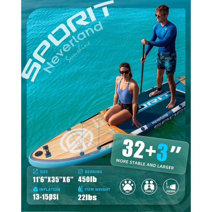 Надувне SUP-борд для дорослих, 204 кг, з сумкою та веслом, блакитний