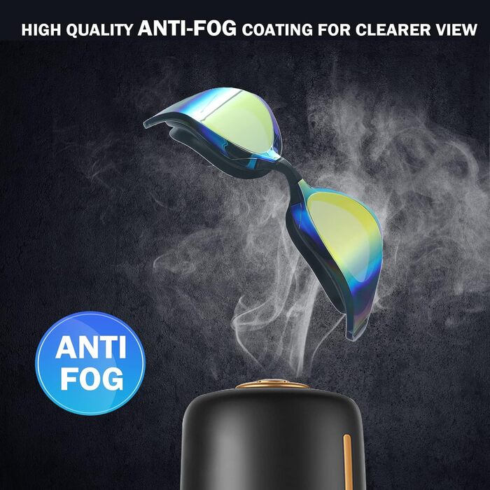 Окуляри для плавання чоловічі/жіночі Anti-Fog, захист від UV, для дорослих та підлітків, професійні, чорно-золоті E2