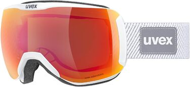 Лижна маска uvex Downhill 2100 CV Planet, універсальна, біло-червона з зеленим, антифог, для катання на лижах та сноуборді