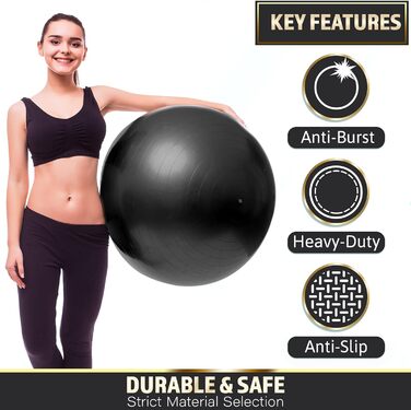 Фітбол LeomatriX 55 см з фітнес-гумками та насосом | Ергономний, компактний, міцний | для офісу, йоги, фітнесу, пілатесу, Pezzi Ball, вагітності