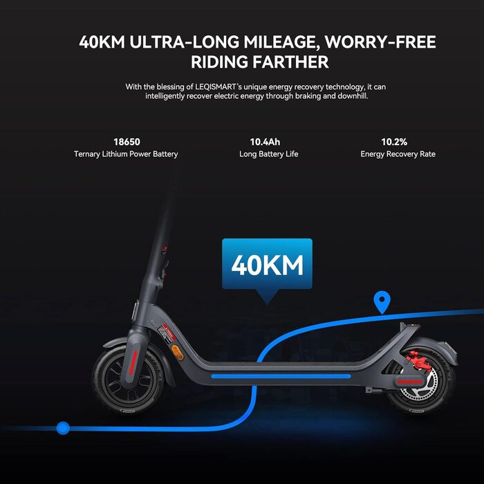 Електросамокат LEQISMART, 40 км, 350 Вт, 9'' колеса, 10.4 А·год, APP, для дорослих і підлітків