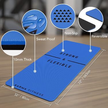 Тренувальний килимок для фітнесу – великий, широкий та товстий (183x80x10 мм) – TPE килимок, неслизький, для дому, HIIT, Pilates, гімнастики, сірий (з принтом)