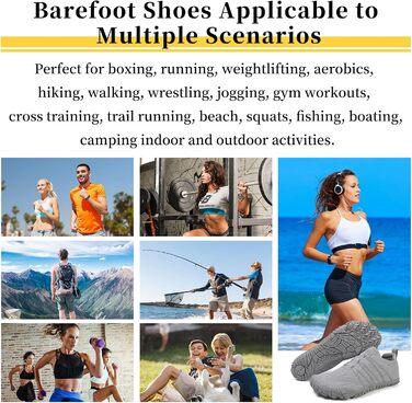 Босими кросівки для жінок та чоловіків: широкі, легкі, дихаючі, з нульовим перепадом, для трейлу та бігу по асфальту. Unisex, розміри 36-46 EU (39 EU, сірий)