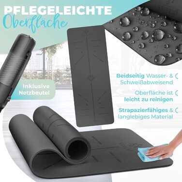 Килимок для гімнастики KESSER® з ручкою для перенесення, TPE, антиковзкий, для йоги, фітнесу, пілатесу та тренувань, 183 x 61 см