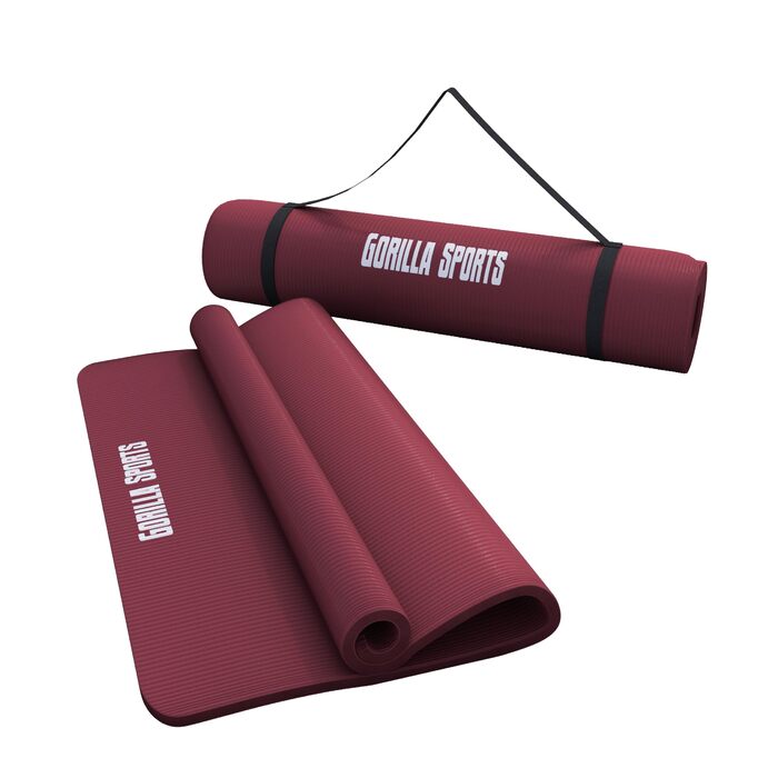Йога мат GORILLA SPORTS® 190x100x1.5 см з ручкою, нетоксична, антиковзка, вибір кольору. Килимок для фітнесу, спорту, тренувань.