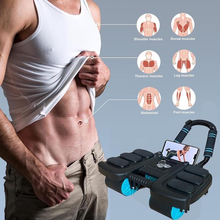 Аб'ютер (Ab Roller) для пресу з наколінником, автоматичний, 6 упорів для ліктів, 4 колеса, тренажер для пресу для дому