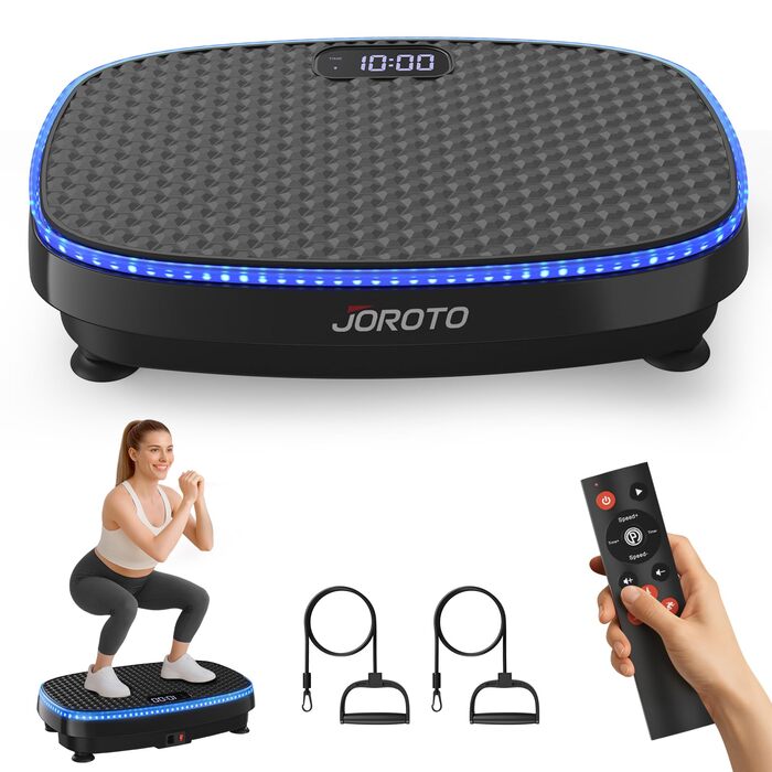 Віброплатформа JOROTO JV50/JV60 з 3 моторами, 4D вібрація, Bluetooth, LED-підсвітка для дому, до 158 кг, 10 режимів та 120 рівнів