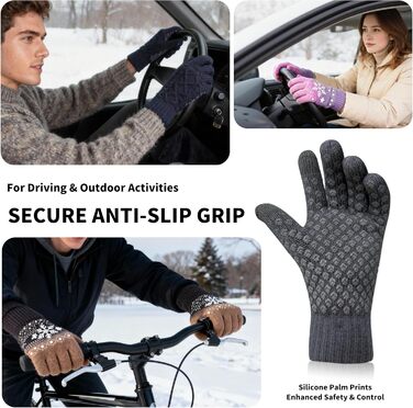 Зимові чоловічі рукавички Daen Thero з підтримкою сенсорного екрану, в'язані з вовни з флісовою підкладкою, для спорту та активного відпочинку (M, сірий)