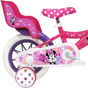 Дитячий велосипед 12 дюймів Disney Minnie Mouse з кошиком, тримачем для ляльки, гальмом, захисним щитком і шоломом, рожевий, для дівчаток