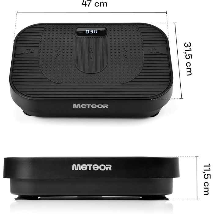 Віброплатформа Meteor для фітнесу вдома: 120 рівнів інтенсивності, 5 програм, 3 зони тренувань, пульт, гумові стрічки, до 160 кг