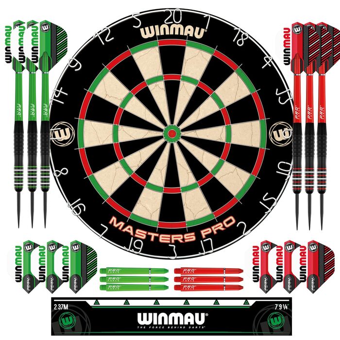Дартс Winmau Masters Pro з лінією кидка та 6 дротиками - професійна сталева мішень PDC, сизаль високої щільності, ультратонкий дріт