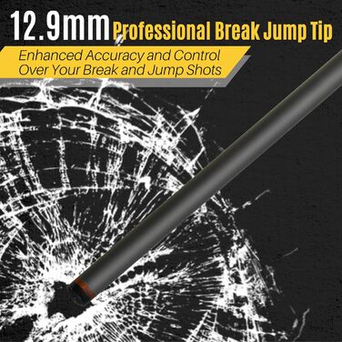 PODAYUDE Білліардний кий для стрибків та руйнування з карбону, 3 частини, 12.9 мм наконечник, 19 oz, чорний/жовтий