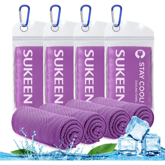 Рушник охолоджуючий Sukeen 4 шт. (101,6 x 30,5 см) - для спорту, фітнесу, тенісу, тренажерного залу - охолоджуючий рушник для шиї та тіла (фіолетовий)