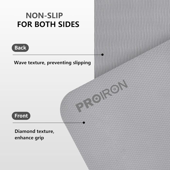 PROIRON Складаний йога-мат TPE 183x61x0,6 см, нековзкий, легкий, з сумкою, для фітнесу та пілатесу, сірий