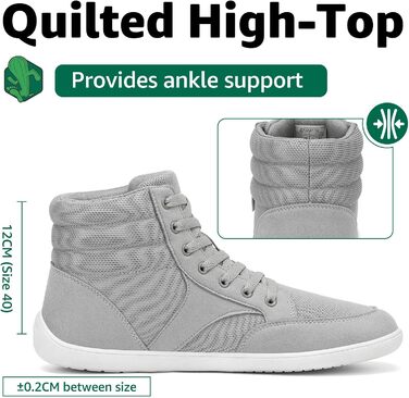 Черевики Saguaro Unisex Barfußschuhe High-Top з широкою передньою частиною та платформою Zero-Drop, розмір 36-48 (Сірий)