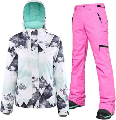 Водонепроникний та вітронепроникний жіночий комплект для катання на лижах та сноуборді, теплий зимовий костюм для туризму та активного відпочинку (оранжево-чорний, білий з рожевим)