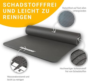 Тренувальний килимок преміум-класу: фітнес, йога, гімнастика | неслизький | товстий та довгий | 190 x 60 x 1,5 см (сірий)