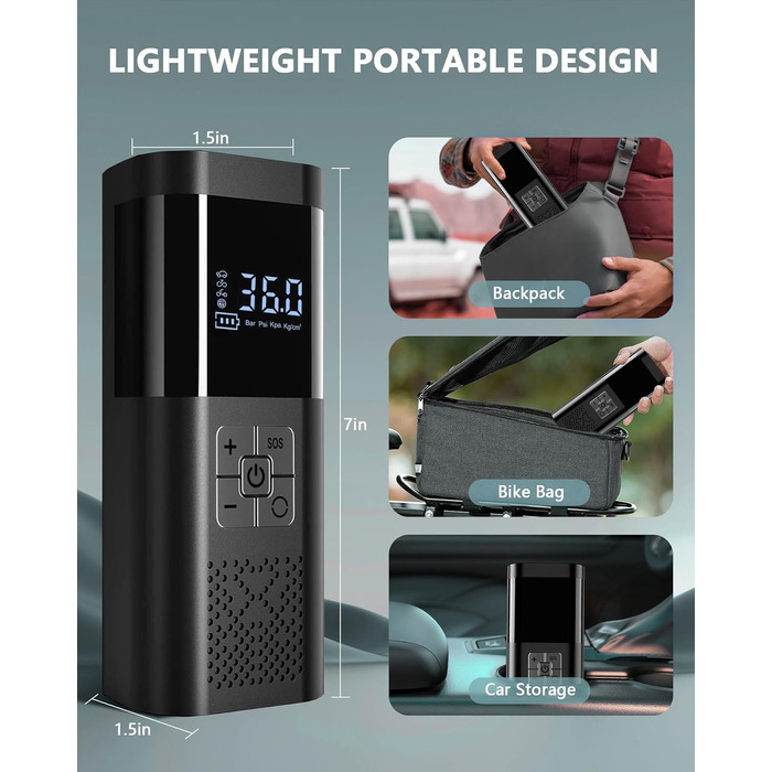 Електричний компресор для шин SERVOMASTER: велосипед, авто, мото, м'ячі. Акумуляторний, 150 PSI, з усіма насадками.