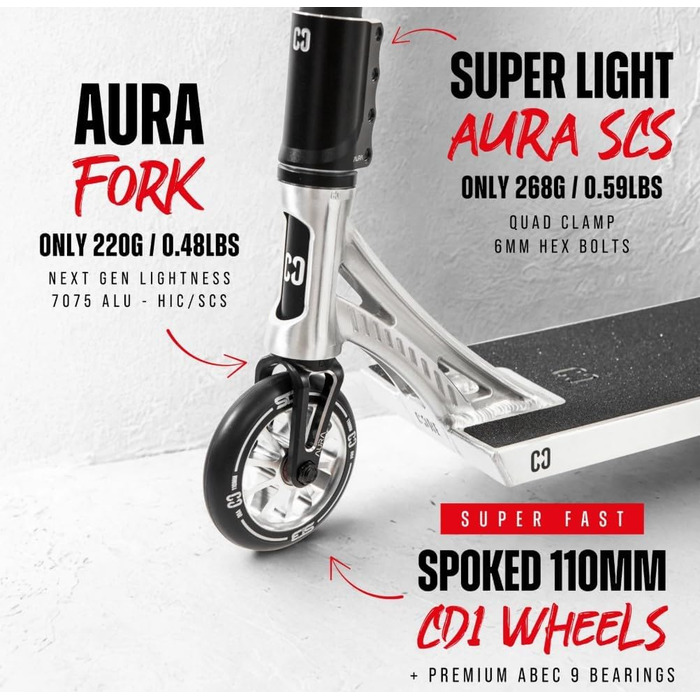 Трюковий самокат CORE Stunt Scooter Trick 110mm ABEC 9, висота 78-96 см, сріблястий, для дітей та професіоналів (від 5 років) + наклейка Fantic26