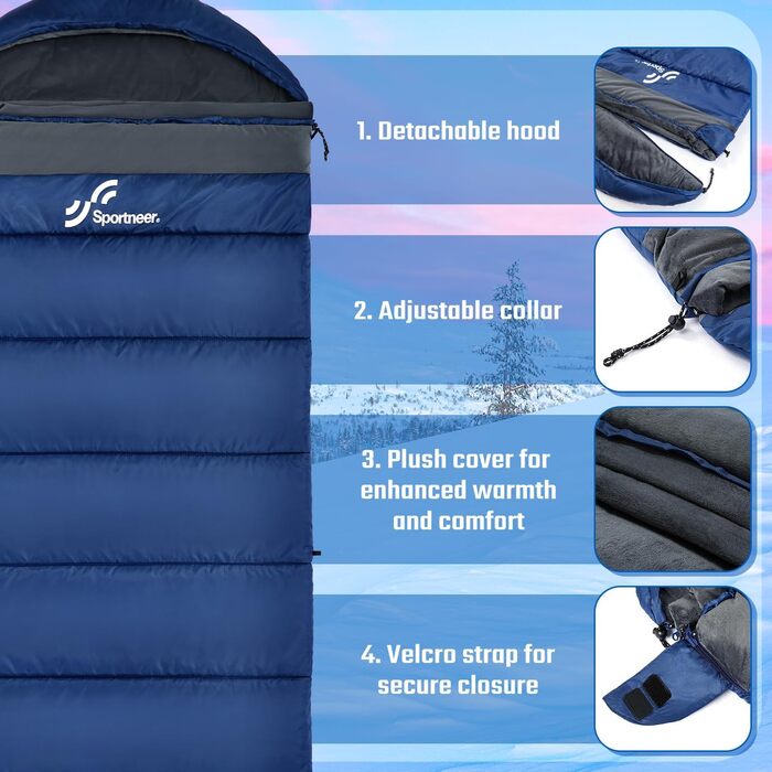 Сплячий мішок 0°C XXL 230 x 90 см. Знімний капюшон, м'яка підкладка для дорослих