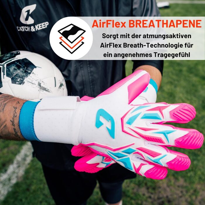 Воротарські рукавички CATCH&KEEP Profi для дорослих - максимальне зчеплення - преміум модель - футбол - Octopus Grip (ViVor Wild Pink, 12)