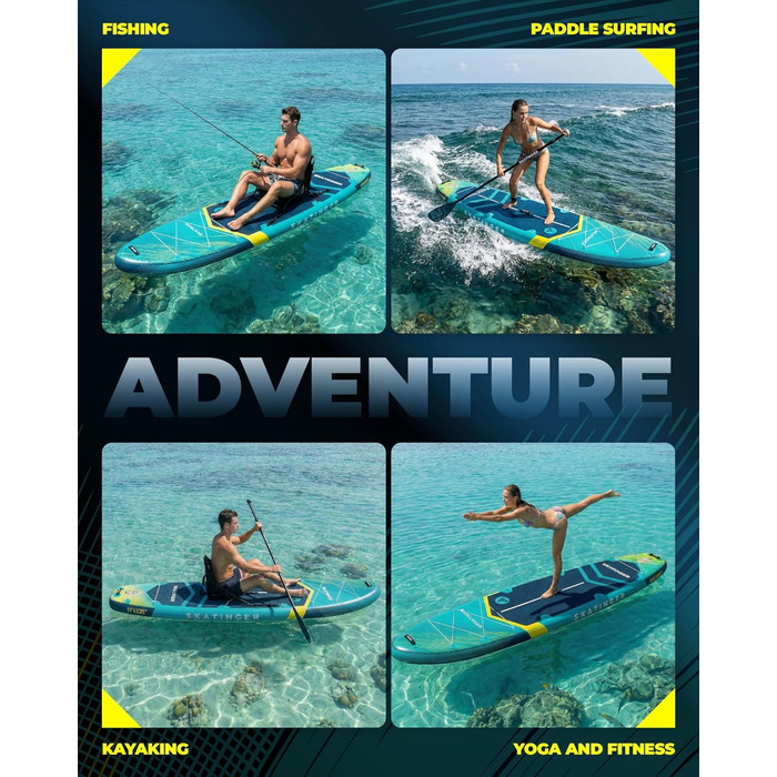 Надувне SUP-борд Skatinger для йоги та стоячи, 289x864x152 мм, 1600D рюкзак, блакитний