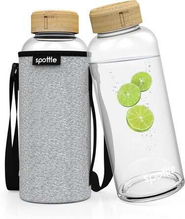 Скляна пляшка Spottle 1,5 л з бамбуковою кришкою, широка шийка, для води та газованих напоїв, придатна для посудомийної машини, сіра