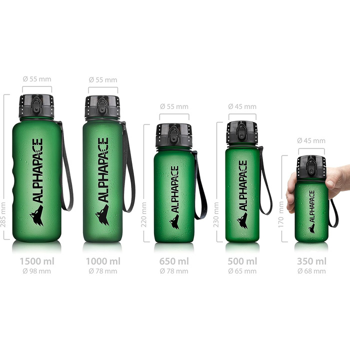 Спортивна пляшка Alphapace: 350/500/650/1000/1500 мл, без BPA, з фільтром для фруктів, для спорту, вело та активного відпочинку (темно-зелений, 350 мл)