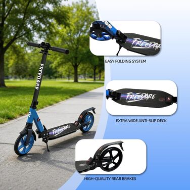 FREEDARE Cityroller: Скутер складний для дітей та дорослих, блакитний, 200 мм колеса, регульована висота, до 100 кг