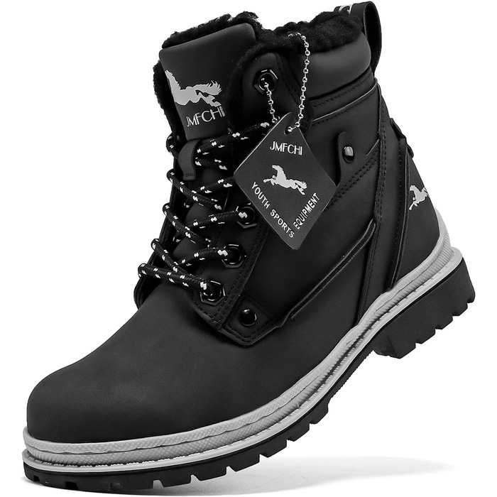 Дитячі зимові черевики JMFCHI для хлопчиків та дівчаток: трекінгові, на шнурівці, з теплим підкладком, чорні, розмір 39 EU