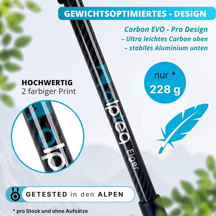 Телескопічні трекінгові палиці з карбону та алюмінію для скандинавської ходьби, регульовані 65–135 см, ергономічні, сині