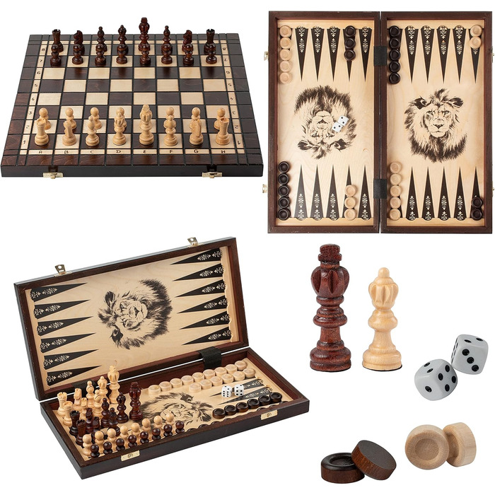 Настільна гра 3-в-1: шахи, нарди, шашки Master of Chess XL 40 см, ручна робота, дорожній набір, турнірні фігури