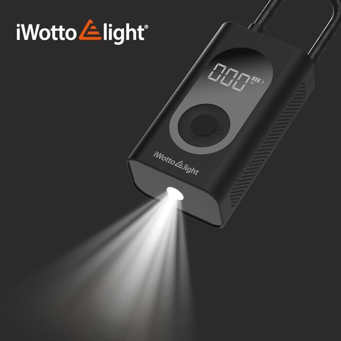 Портативний електричний компресор iWotto з LCD-дисплеєм, LED-ліхтарем, Powerbank для авто, мотоцикла, велосипеда і м'ячів