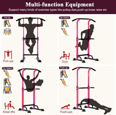SDHYL Комплекс для тренувань Power Tower: турнік, бруси для віджимань, петлі для підтягувань, регульована висота, тренажер для пресу та спини. Підходить для початківців та професіоналів. Рожевий/Чорний