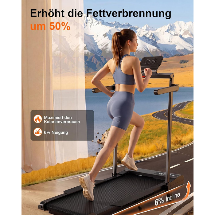 Бігова доріжка Superun Walking Pad з нахилом 6%, для дому, з додатком, до 136 кг, чорна. Швидкість до 12 км/год, режим для роботи за столом.
