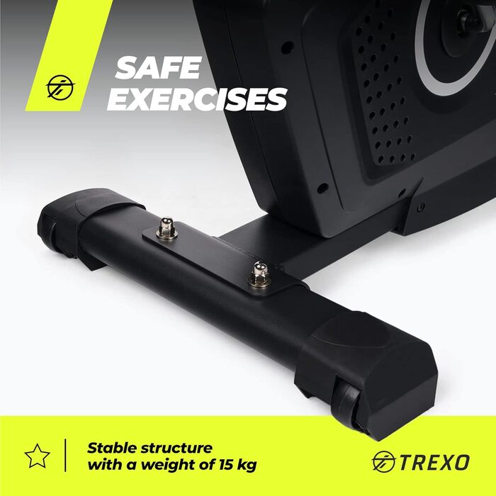 TREXO Hex стаціонарний велотренажер з комп'ютером, магнітною системою навантаження, міцна конструкція, маховик 4 кг, чорний EB-H02