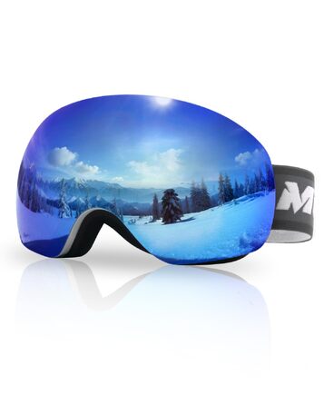 Лижні окуляри Meeloog безрамкові OTG для сноуборду, антифог, захист UV400, унісекс (сіра рама, Revo blue лінзи Vlt 20.29%)