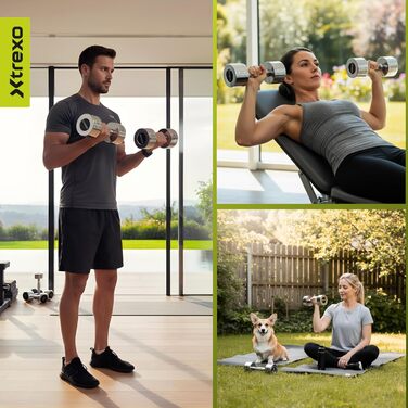 Набір гантелей XTREXO 2 шт. (2.5-12 кг) з хромованою поверхнею, сталеві, з неслизьким грифом – для силових тренувань вдома та у спортзалі