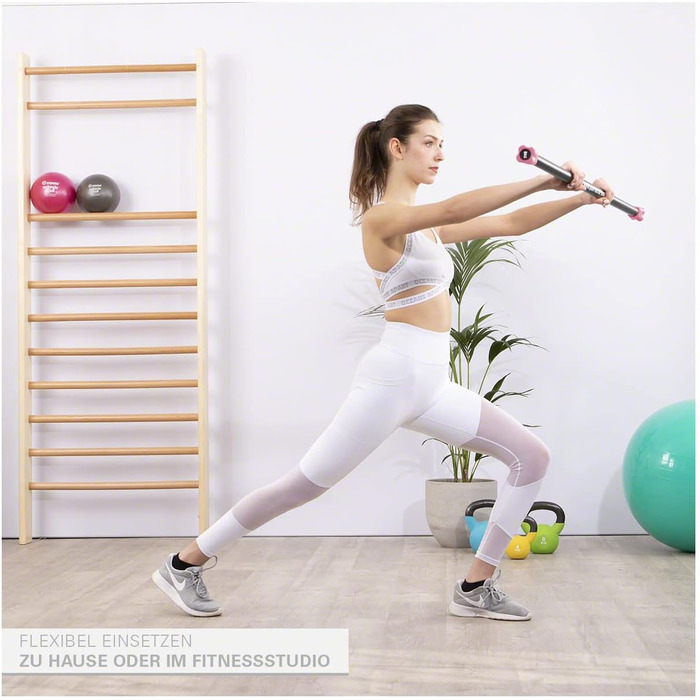 Sport-Tec Гриф для штанги 8 кг, довгий, рожевий, металева гантельна штанга з підставкою для зберігання