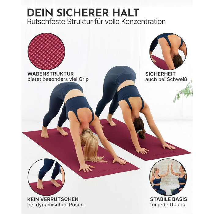 Йога мат NEOLYMP: неслизька, для захисту суглобів – килимок для фітнесу та йоги 183x61 см з PVC, фіолетовий колір. З подарунком: E-book та відеоуроки