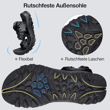 Чоловічі сандалі для туризму та відпочинку Trekking Sandalen 44 EU, чорні. Нековзні, зручні спортивні сандалі для пляжу та активного відпочинку.