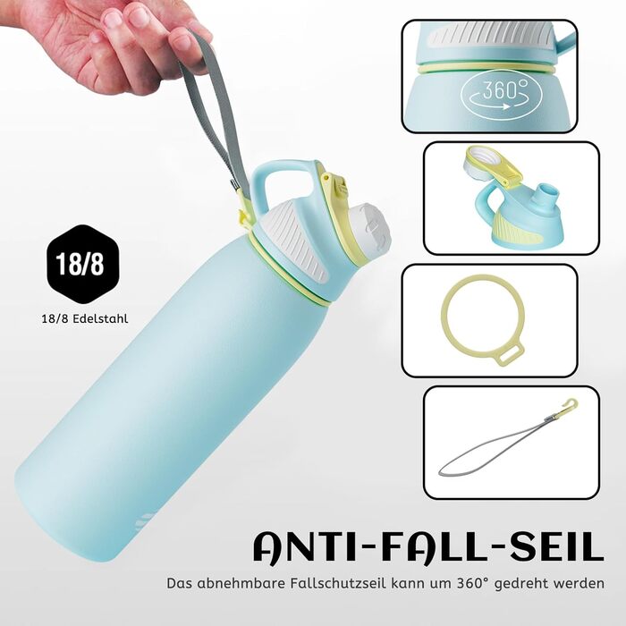 Fjbottle термос-пляшка з нержавіючої сталі, спортивна, з магнітною кришкою, 400/600/800/1000/1500 мл, BPA-free, герметична, для газованої води, для дітей та дорослих, для школи та спорту