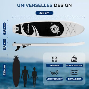 Надувний SUP СерeneLife Stand Up Paddling Board: комплект з веслом, насосом та сумкою. Touring SUP для дітей та дорослих, чорно-сірий, 155 кг.