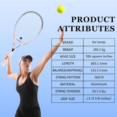Набір для тенісу Bo'weiqi 27 дюймів (2 ракетки) для початківців: з м'ячами, накладками та демпферами (Рожевий + Зелений)