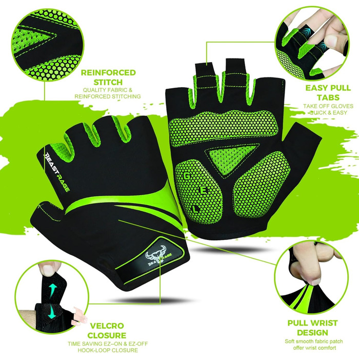Велосипедні рукавички BEAST RAGE для жінок та чоловіків, дихаючі, без пальців, з антиковзким покриттям, амортизація, підходить для шосе, MTB, гірського велосипеда, білого кольору (PAPAGEI, L)
