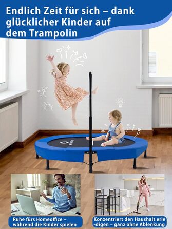 Батут овальний для дому 2 осіб до 150 кг синій з ручкою - фітнес, для дітей та дорослих