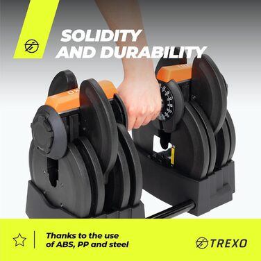 TREXO Регульований набір 2в1: гантелі та штанга 2-41 кг, залізо, ергономічна ручка, для фітнесу та силових тренувань